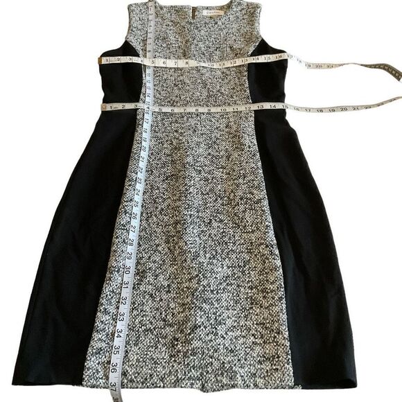 Calvin Klein Midi Sheath Dress Tweed Round Neck Black White Zip Back Back Slit 8 - Picture 7 of 11